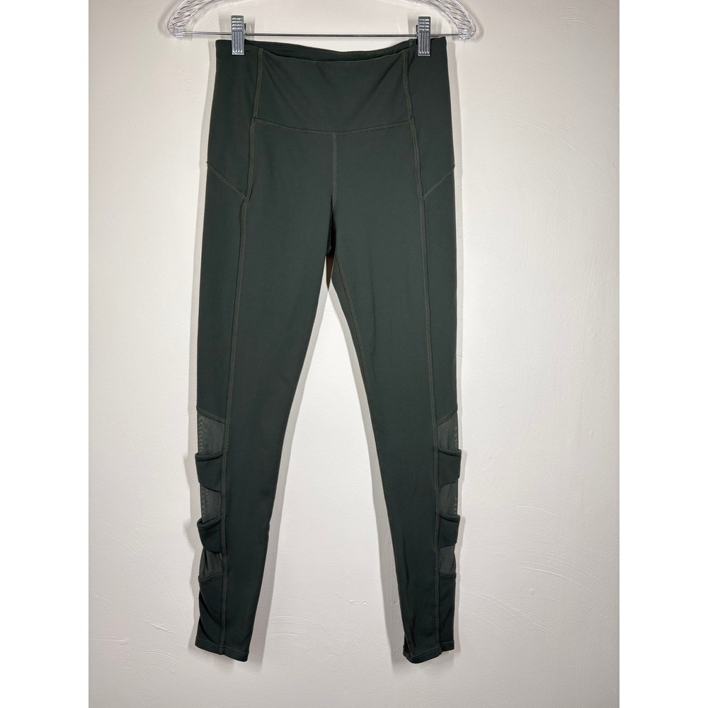Athleta Womens Leggings Small Green Stretchy Mesh High Rise Yoga Gym Activewear - Picture 2 of 14